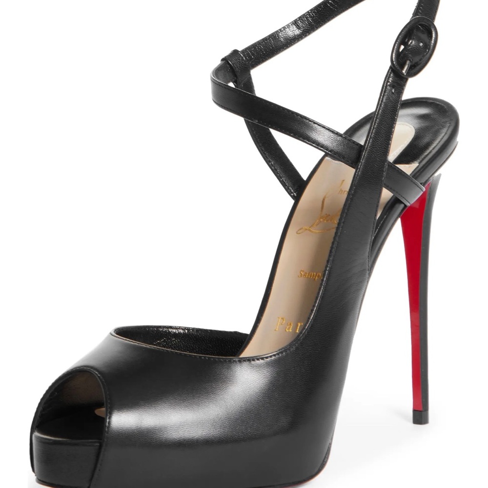 CHRISTIAN LOUBOUTIN Black Jenlove Ankle Strap Peep Toe Stiletto Designer Heels